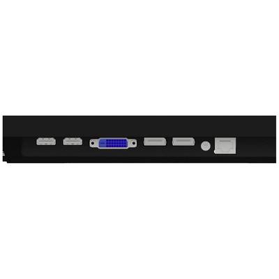 Zadná strana monitora s rôznymi portami: dva HDMI vstupy, jeden DVI port, jeden DisplayPort, jeden ethernetový port, jeden výstup pre slúchadlá.
