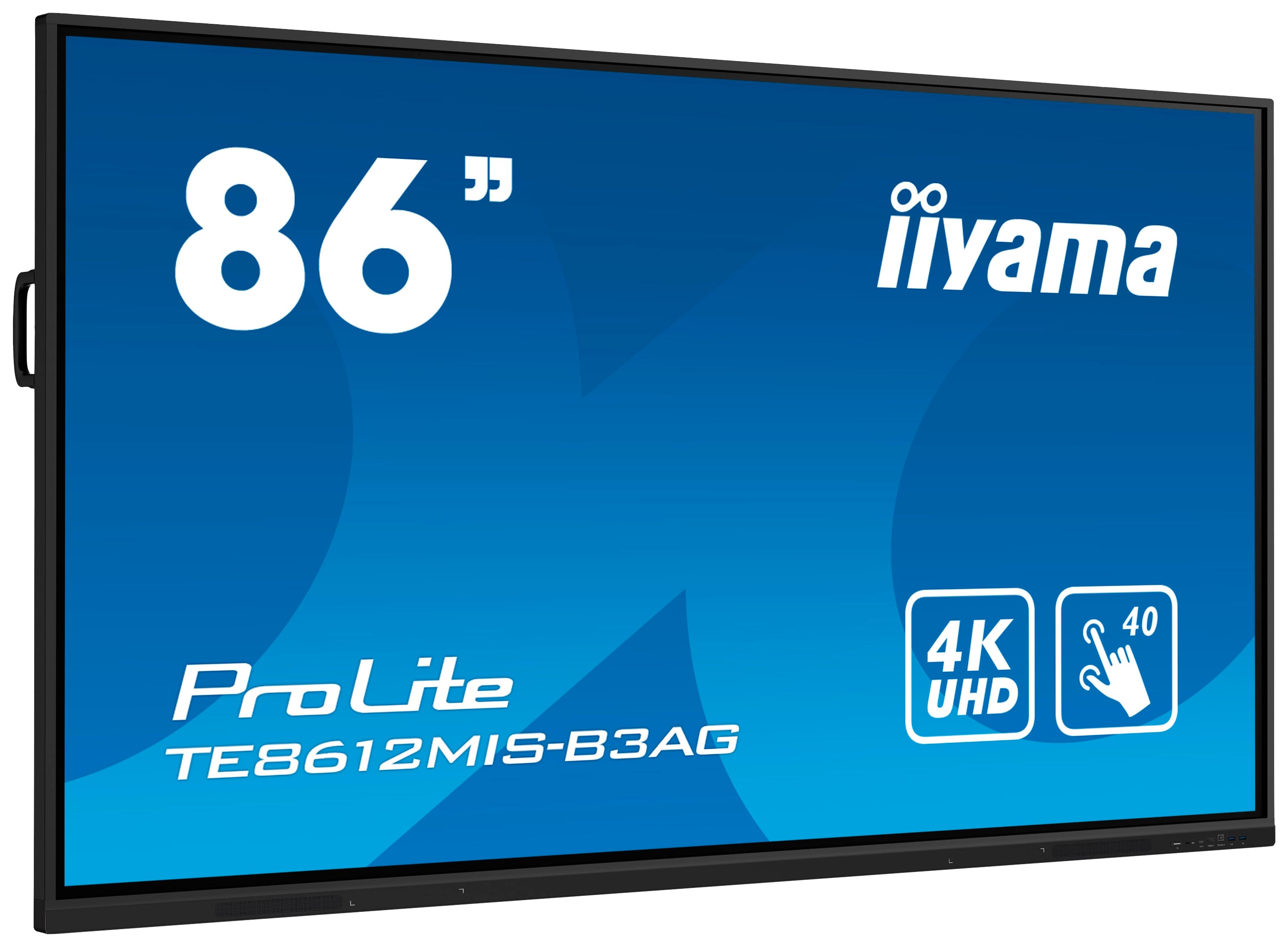 Interaktívny monitor s 86-palcovou uhlopriečkou obrazovky. Značka iiyama. Podporuje 4K UHD s funkčnosťou 40 dotykových bodov.