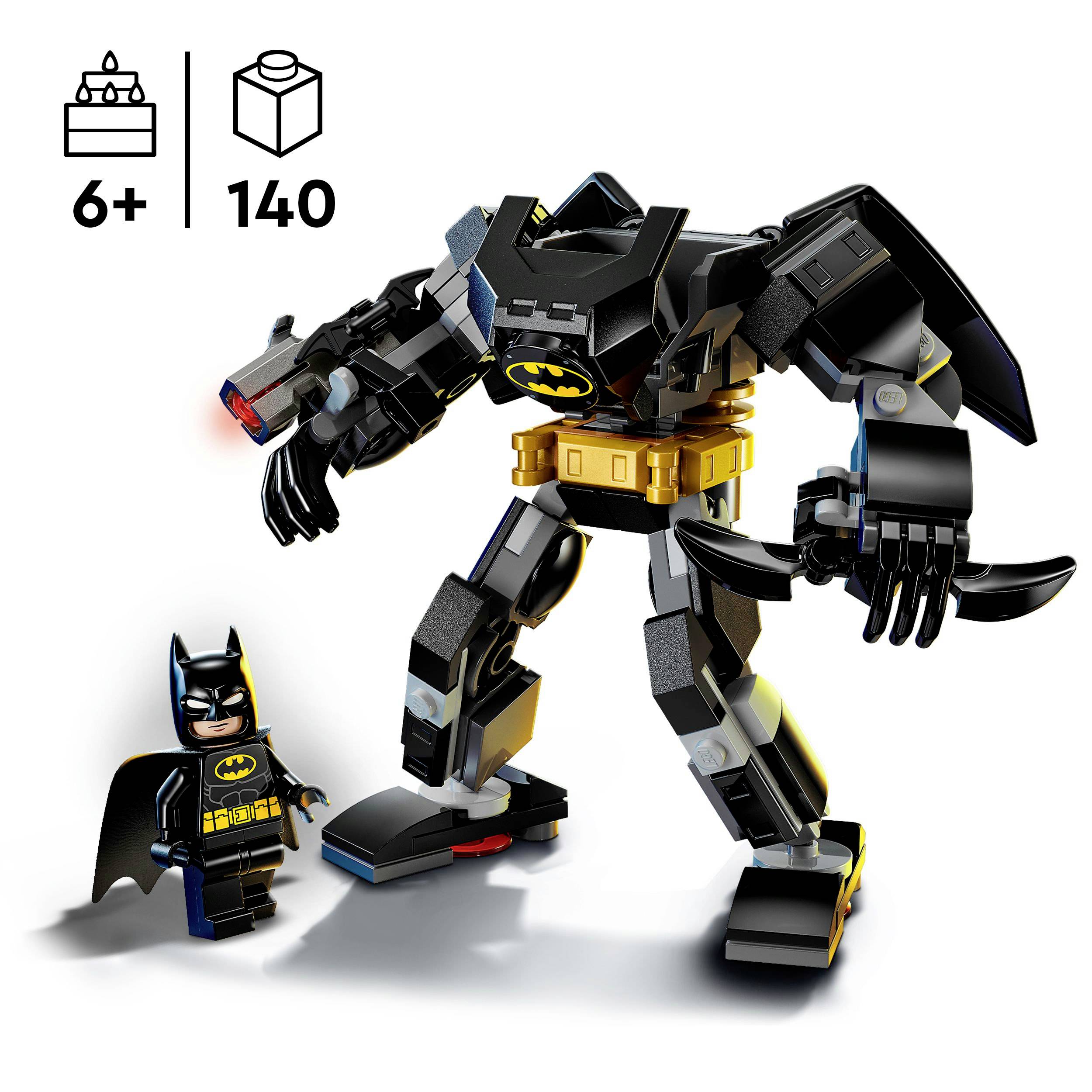 LEGO súprava s figúrkou Batmana a robotom. Vhodné pre deti od 6 rokov, obsahuje 140 dielov.