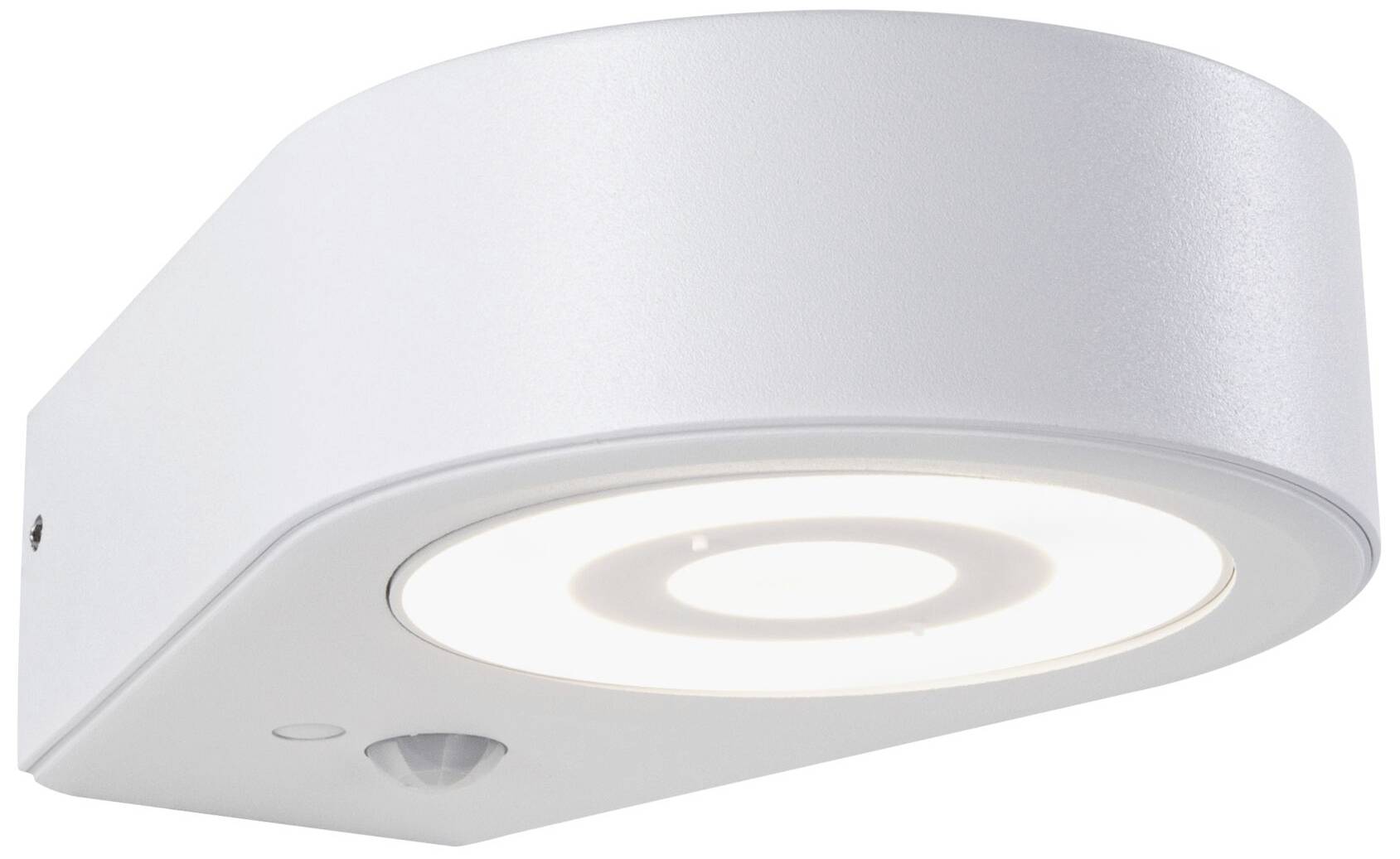 Biela, na stenu montovaná LED lampa so zaobľeným dizajnom, vhodná do moderných interiérov.