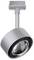 Koľajnicové svietidlo s okrúhlym, strieborným krytom a nastaviteľnou hlavicou. Vhodné pre moderný interiérový dizajn a cielené osvetlenie.