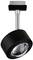 Čierne, okrúhle stropné svietidlo s nastaviteľnou hlavou a strieborným upevňovacím prvkom. Ideálne pre cielenú svetelnú atmosféru.