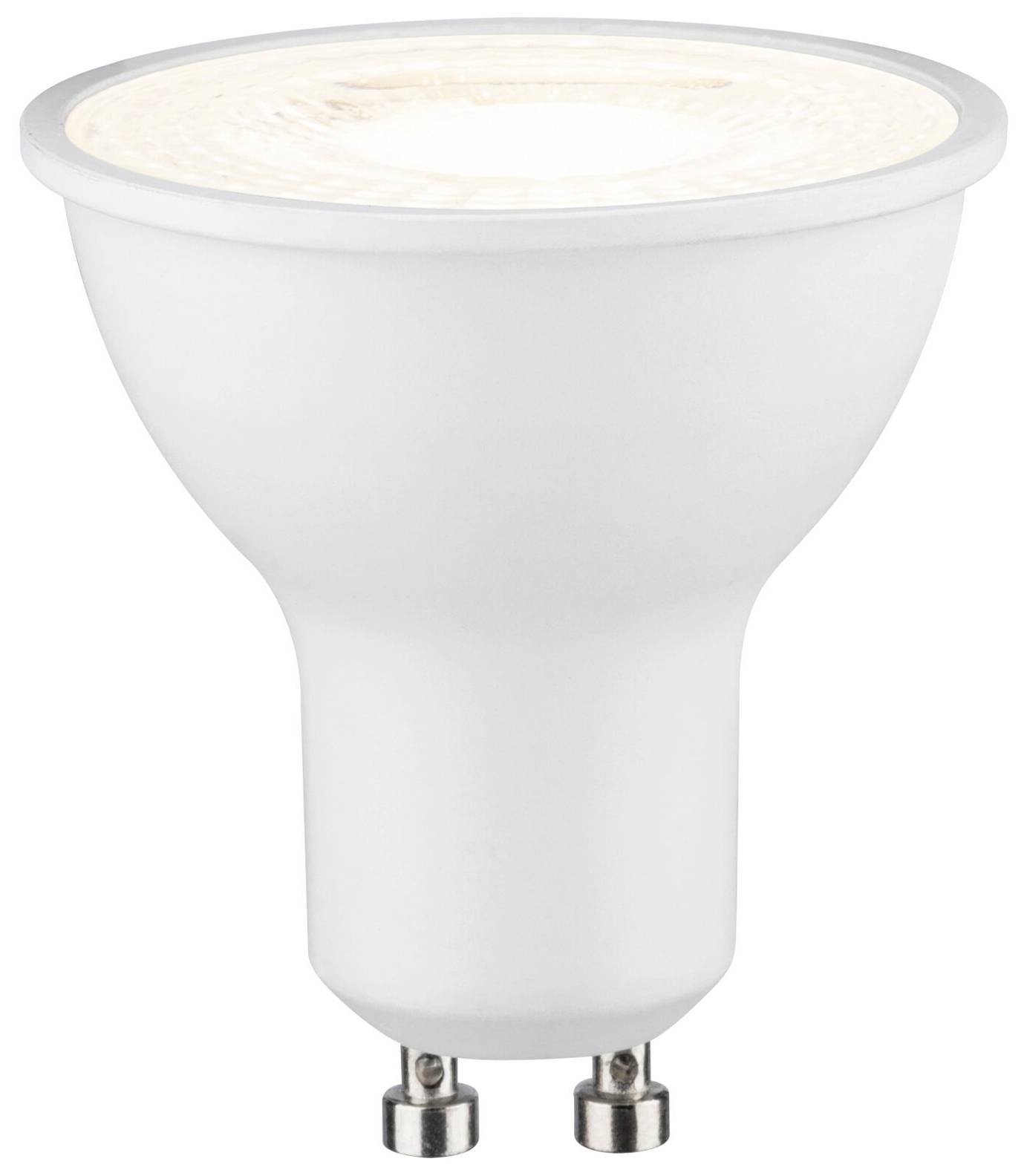 Biela LED žiarovka so soklom GU10, ktorá svieti smerom nahor. Ideálna pre bodové osvetlenie alebo použitie v podhľadových svietidlách.