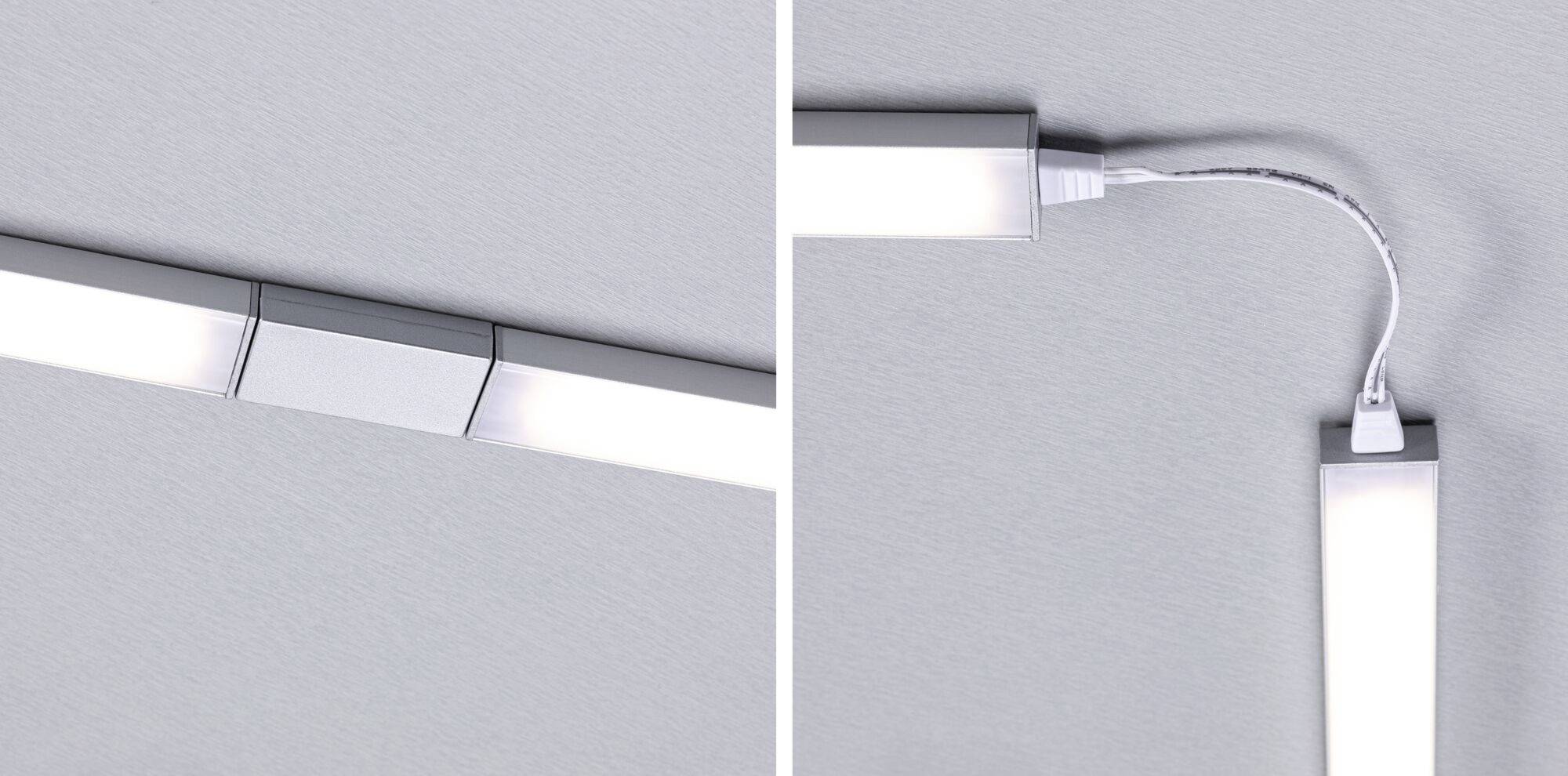 LED svietidlá na strope, prepojené flexibilným káblom, ponúkajú riešenie pre rohy alebo prechody v priestorovom osvetlení.