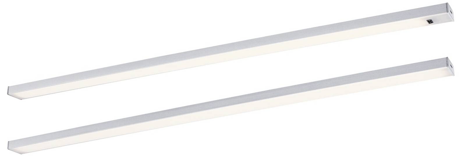 Dva dlhé, biele LED svetelné pásy vedľa seba, každý úzky a obdĺžnikový.