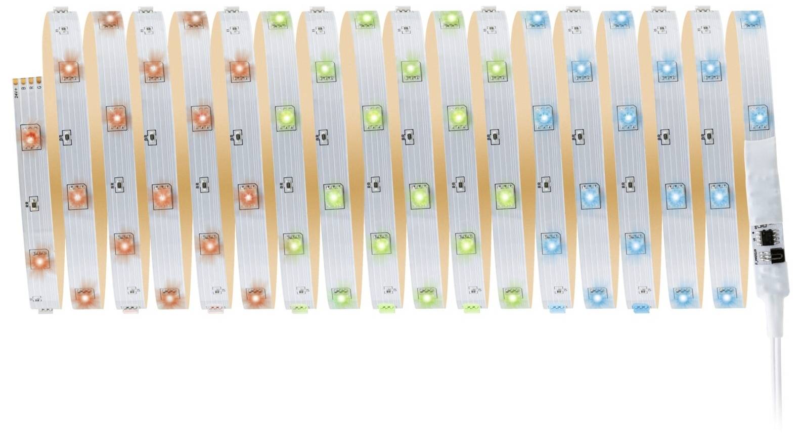 LED svetelný pás s farebnými LED diódami v červenej, zelenej a modrej farbe. Používa sa na dekoratívne osvetlenie.