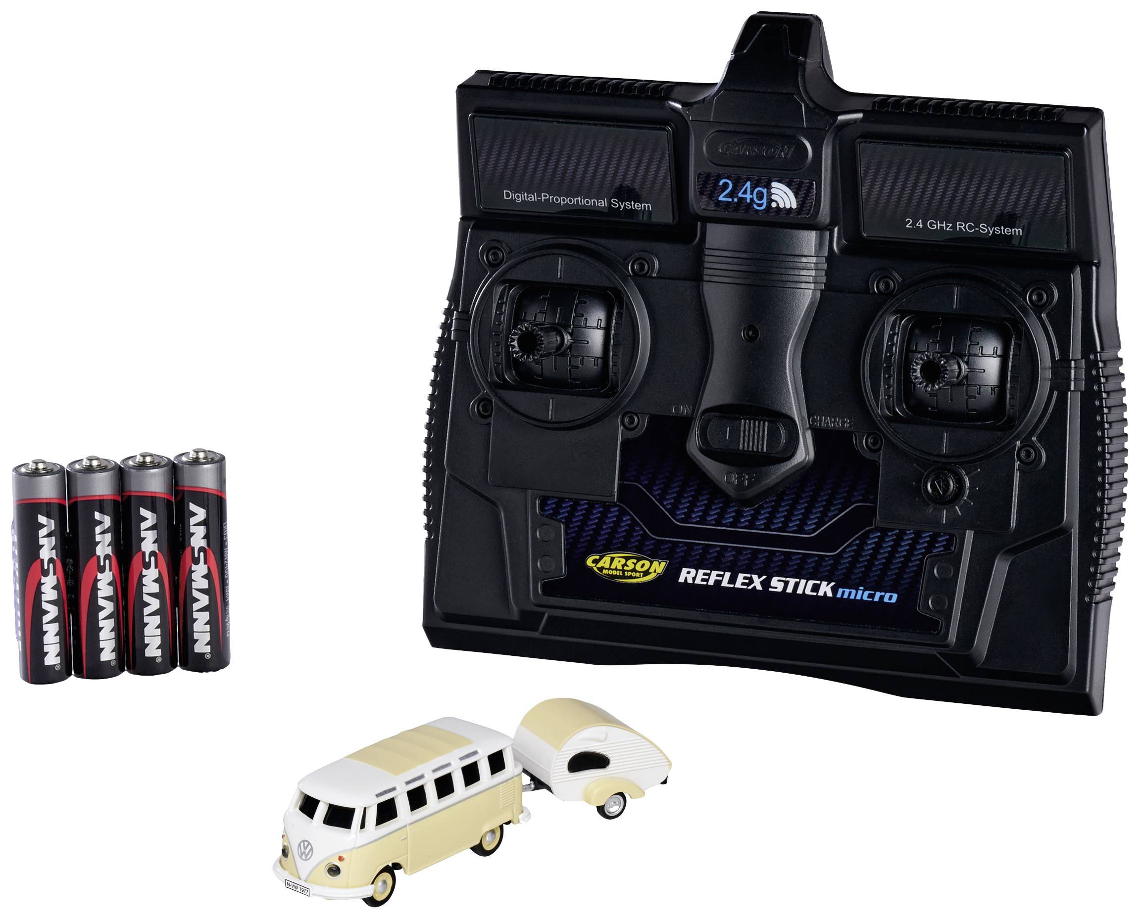 Carson Modellsport 500504164 VW T1 SambaBus mit Wohnwagen 1:87 Automodello Elettrica Auto stradale