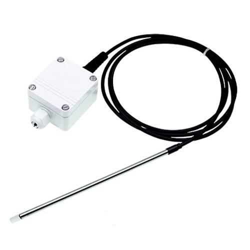 Elektronický teplotný senzor s dlhou tyčou a pripojeným káblom, používaný na meranie teploty prostredia alebo kvapalín.