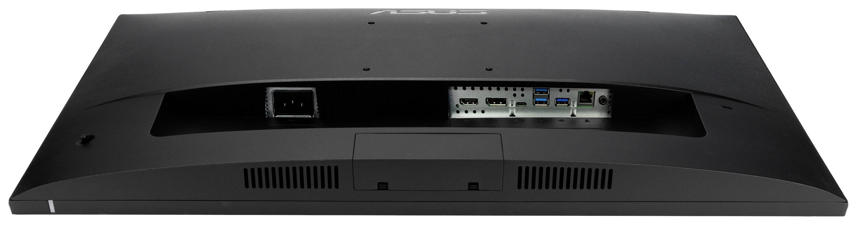 Zadná strana monitora s viacerými možnosťami pripojenia: sú viditeľné napájací konektor, HDMI a USB porty.