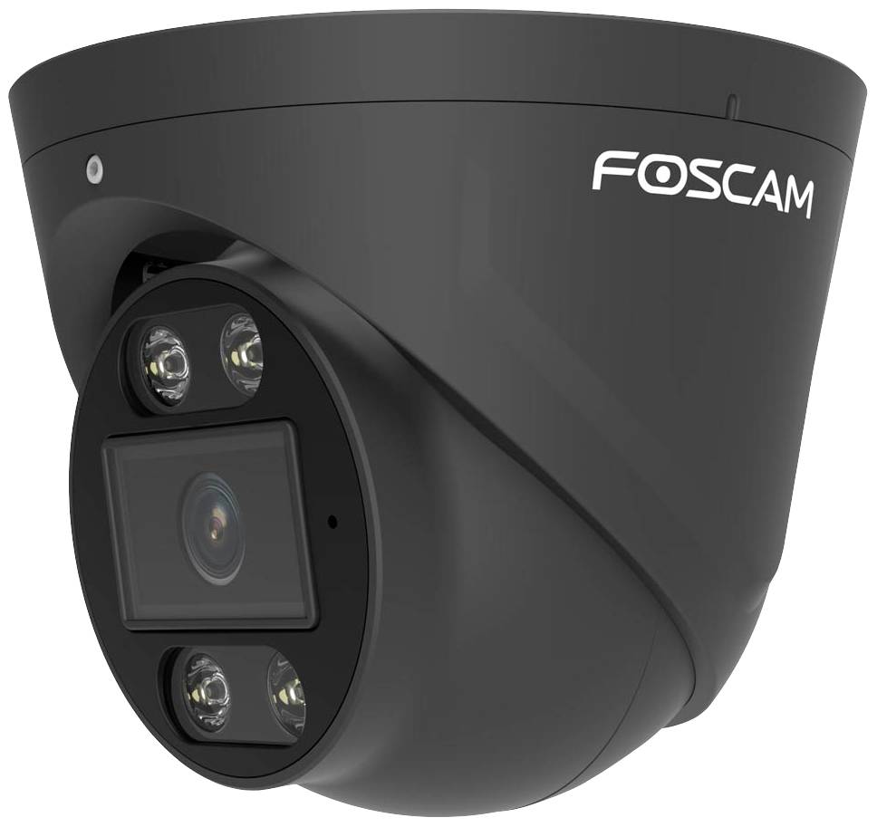 Čierna bezpečnostná kamera značky 'FOSCAM' s viacerými šošovkami a LED diódami.