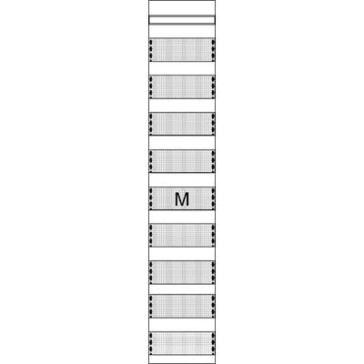 Graf stĺpcového diagramu s deviatimi horizontálnymi stĺpcami. Stredný stĺpec je označený písmenom 'M'. Stĺpce sú vertikálne pruhované.
