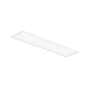Obdĺžnikový LED panel, biely, plochý, vhodný na montáž na strop v kancelárskom alebo obytnom prostredí.