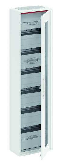 Prázdna otvorená rozvodná skriňa s niekoľkými montážnymi miestami. Biely kryt s priesvitným sklom.