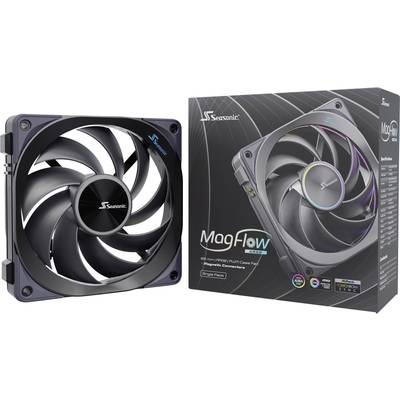 Ventilátor a balenie Seasonic MagFlow 120 mm PC skrinového ventilátora s magnetickým uchytením, vhodného pre efektívne chladenie.