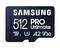 'Samsung 512 GB PRO Ultimate microSDXC pamäťová karta, U3, A2, V30. Čierna s bielym písmom.'
