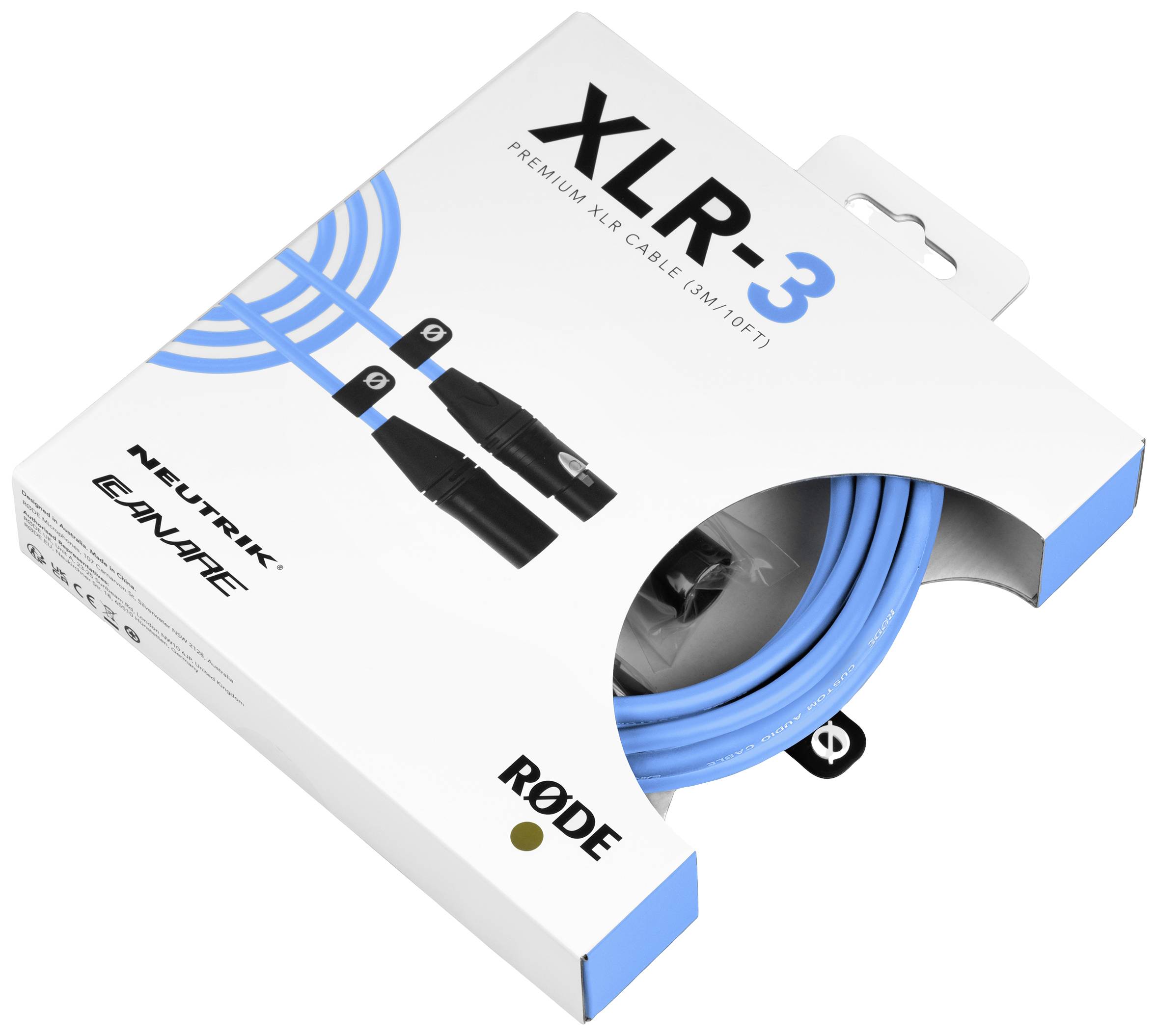 Popis: Balenie XLR kábla 'RØDE Neutrik XLR-3', dĺžka 3 metre, modrý, vhodný pre audio aplikácie.
