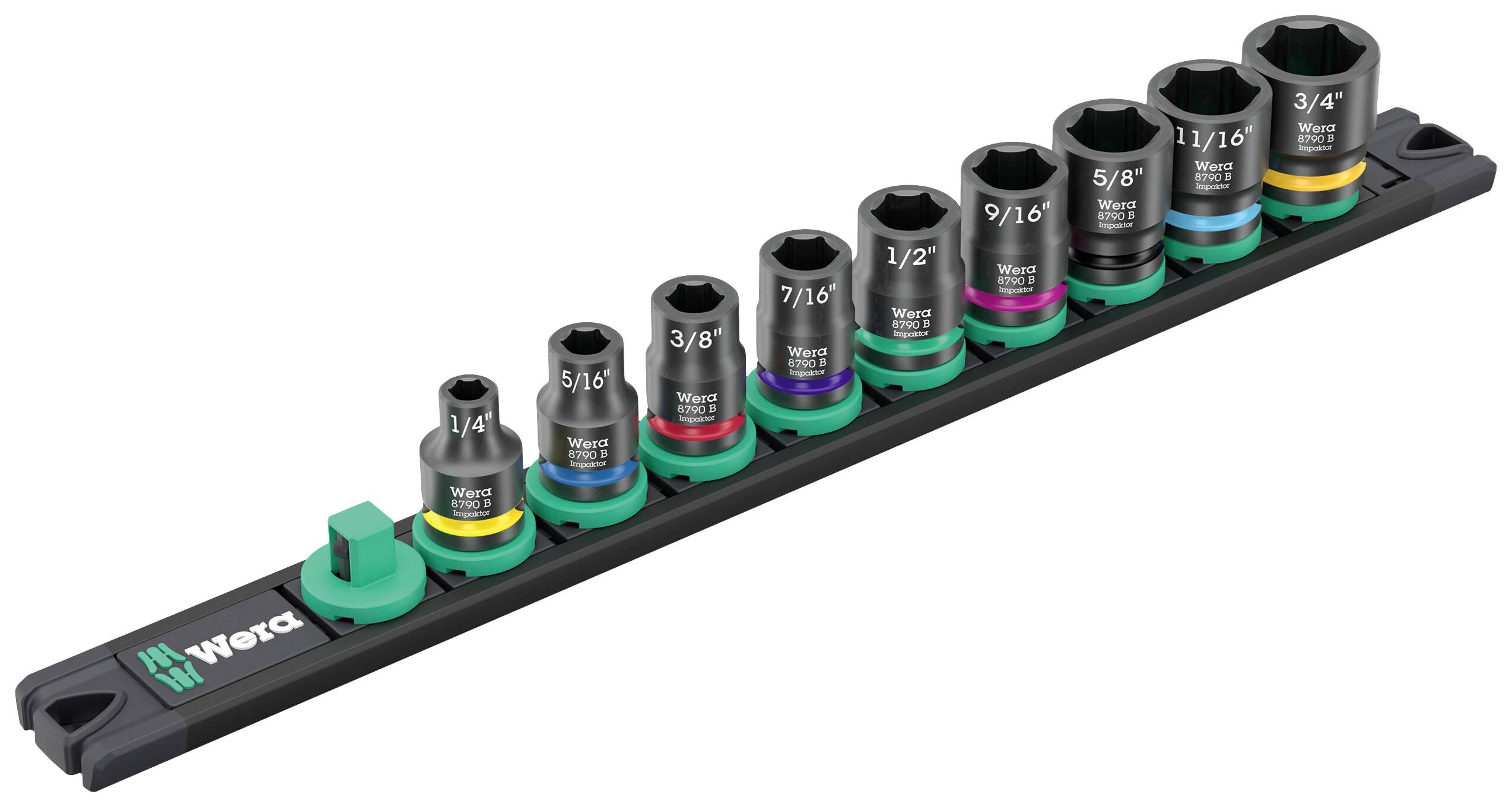 Wera 9608 Nuss-Magnetleiste B Impaktor Imperial 1 Kit di chiavi a bussola imperiale (pollici) 3/8 10 parti 05005452001