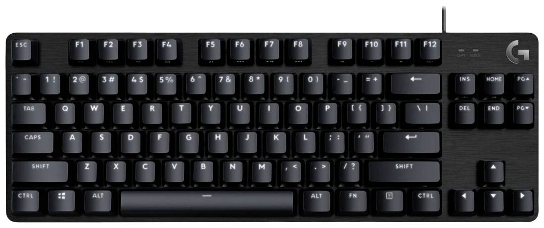 Čierna klávesnica s QWERTY rozložením, funkčnými klávesmi (F1-F12) a numerickým radom. Výrazné logo 'G' v pravom hornom rohu.