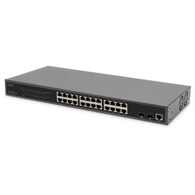 24-portový sieťový switch s dvomi dodatočnými optickými rozhraniami vpredu. Vhodný pre IT infraštruktúru.