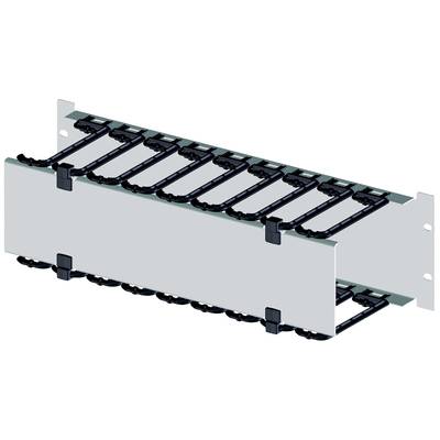 Panel na správu káblov s horizontálnymi krúžkami na usporiadané vedenie a organizáciu káblov v rackovom systéme serverov.