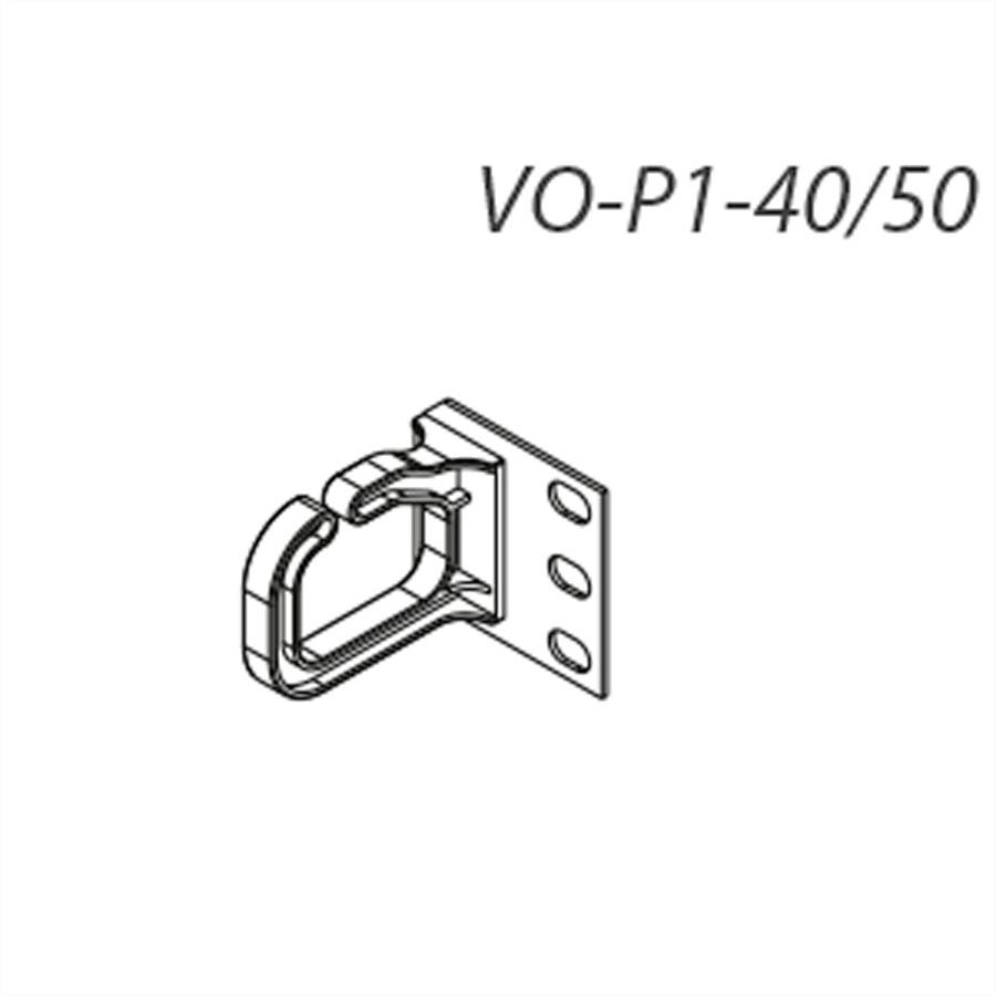 Technický diagram zobrazuje nástennú konzolu s tromi otvormi na upevnenie, vedľa ktorej je označenie 'VO-P1-40/50'.
