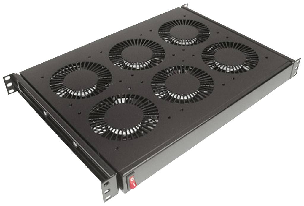 Čierny vetrací modul so šiestimi ventilátormi; vhodný na chladenie v serverovej rozvádzači.