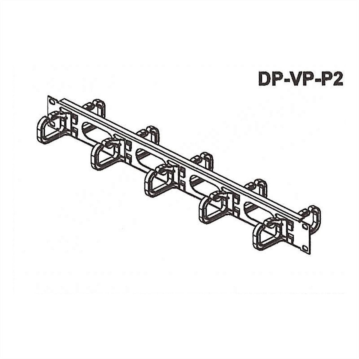 Kovový rám s piatimi držiakmi a nápisom 'DP-VP-P2' v hornom pravom rohu.