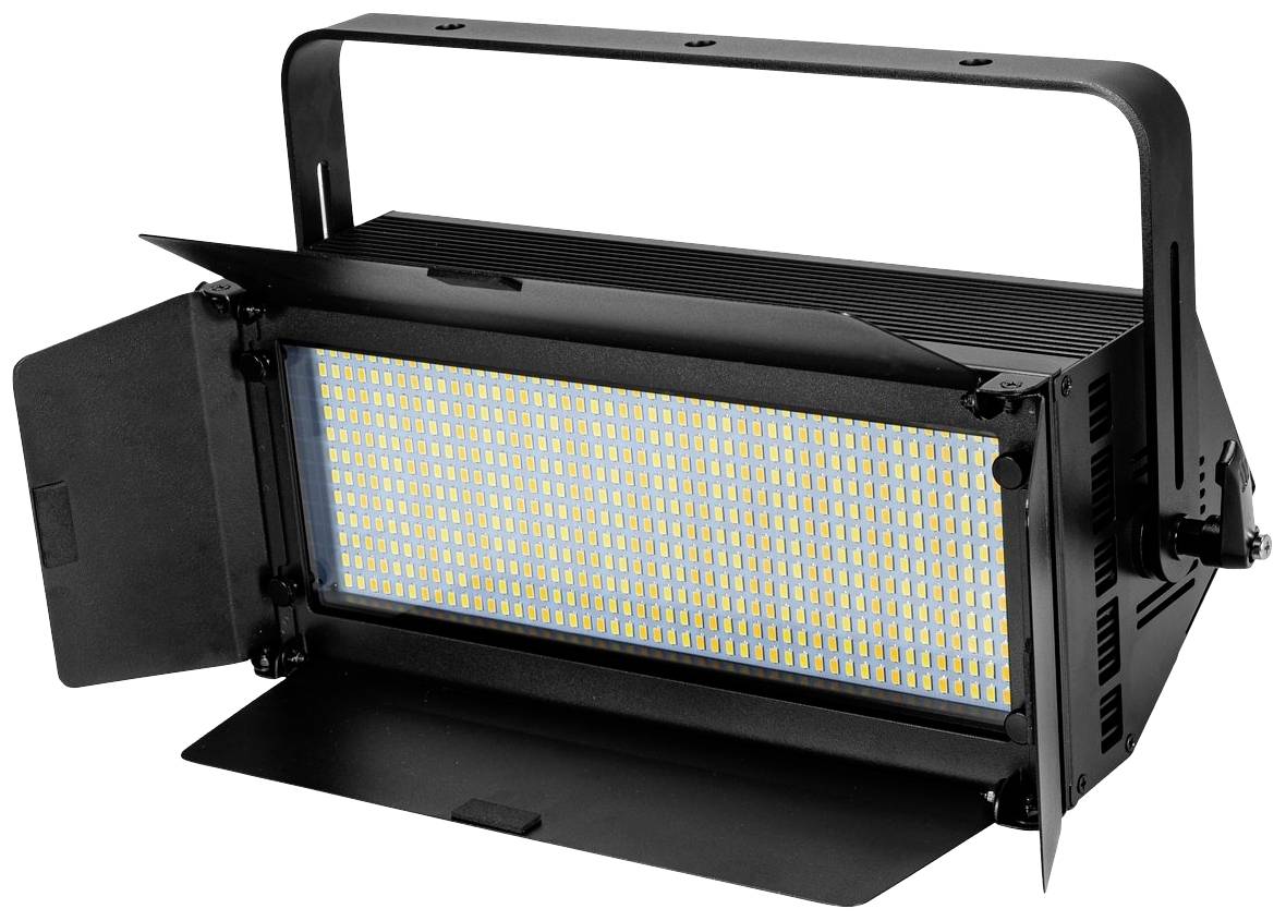 Čierne LED svetelné panely s viacerými malými LED diódami a nastaviteľnými klapkami, ktoré sú namontované v ráme.