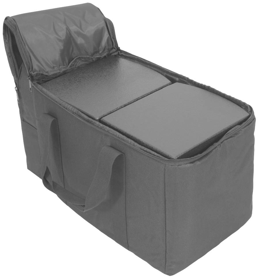 Vrstvené penové bloky v otvorenej, tmavej taške s rúčkami a zipsom.