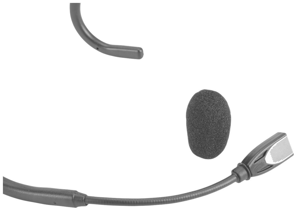 Odnímateľný mikrofón s vetracím krytom pre headset, ktorý zobrazuje káblovú rameno s mikrofonickou kapsulou a flexibilne zahnutými háčikmi.