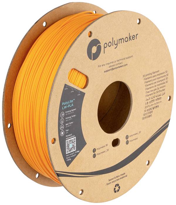 Polymaker PA08007 PA08007 vlákno pre 3D tlačiarne LW-PLA matná, nízka hustota 1.75 mm 800 g jasne oranžová (matná) PolyLite™ 1 ks