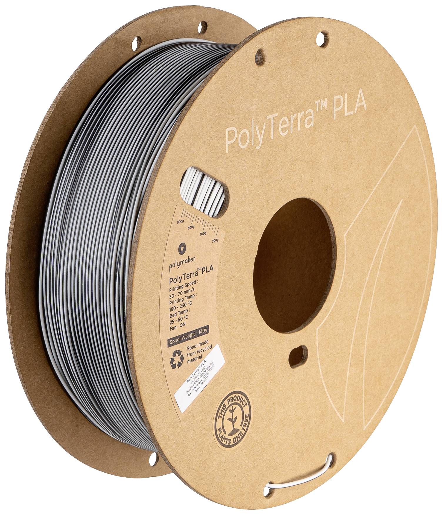 Polymaker PA04020 Dual vlákno pre 3D tlačiarne PLA plast Nižší obsah plastov, matná 1.75 mm 1000 g Shadow Black, biela, čierna PolyTerra™ 1 ks