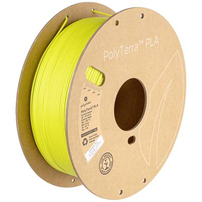 Rolka žltého PLA filamentu PolyTerra pre 3D tlačiarne, zabalená v ekologickej papierovej cievke.