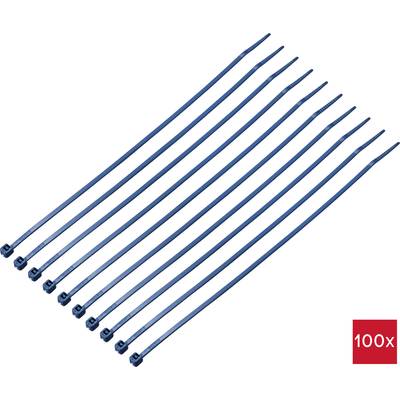 100 modrých sťahovacích pások vedľa seba.