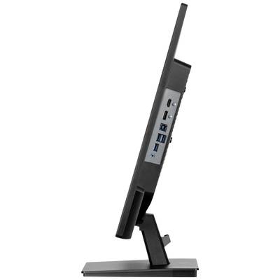 Úzky počítačový monitor z bočného pohľadu s viacerými USB portami a ďalšími konektormi na zadnej strane.