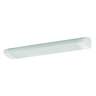 Biela, podlhovastá LED lampa so zaoblenými koncami. Je vhodná na montáž na strop a pôsobí jednoducho a moderne.