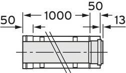 Technický výkres valcového objektu s rozmermi: dĺžka 1000 mm, konce po 50 mm, priemer 13 mm.