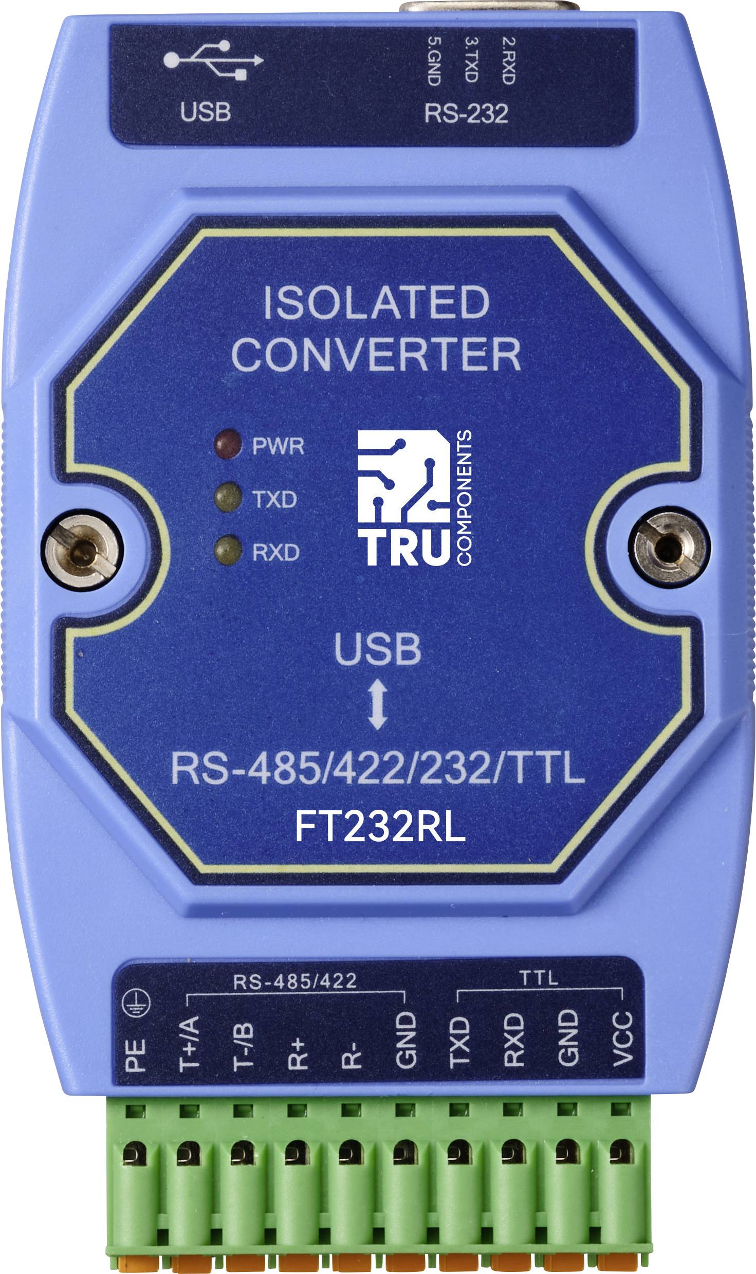 TRU COMPONENTS TC-12626056 TC-E810-U15 Convertitore seriale USB, RS-422, RS-485, SUB-D 9 3.3 V, 5 V 1 pz.