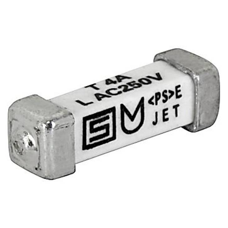 Valcová elektrická poistka s nápisom 'T4A LAC250V', so striebornými koncovkami na oboch stranách.