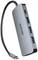 USB-C hub s troma USB-A portami a jedným USB-C portom. Zariadenie je striebornej farby a nesie logo 'Dicota'.