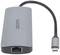 Sivý adaptér s ethernetovým rozhraním a konektorom USB-C, ktorý umožňuje káblovým spôsobom pripojiť sieťové zariadenia s rozhraním USB-C.