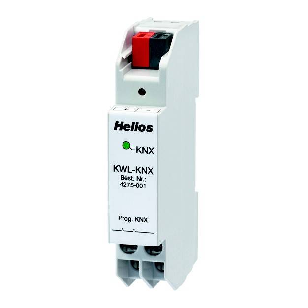 Helios KWL-KNX rozšírenie, modul pre integráciu do KNX systémov, biela farba, s prípojkami pre inštaláciu.
