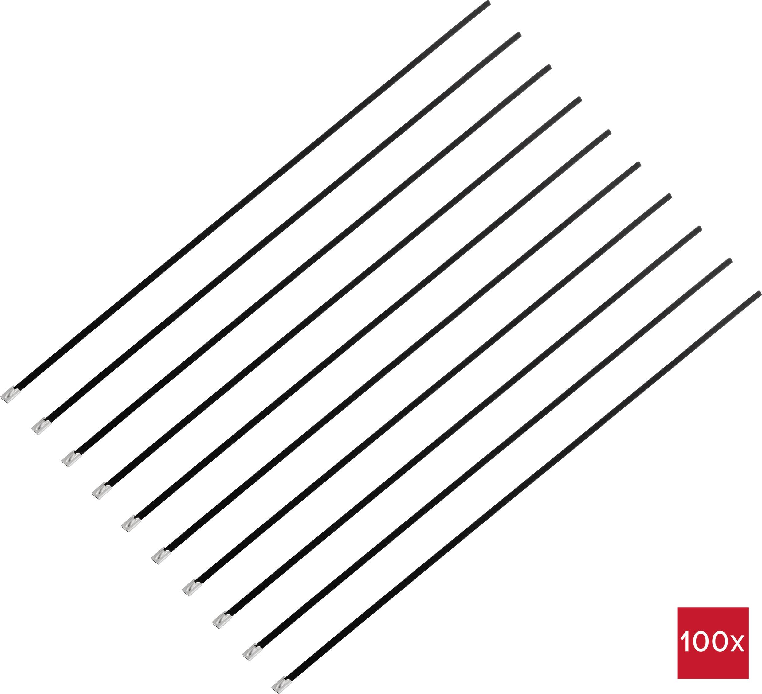 Desať čiernych tyčí uložených diagonálne, so striebornými koncami. Dole vpravo červené pole s '100x', ktoré zobrazuje množstvo.
