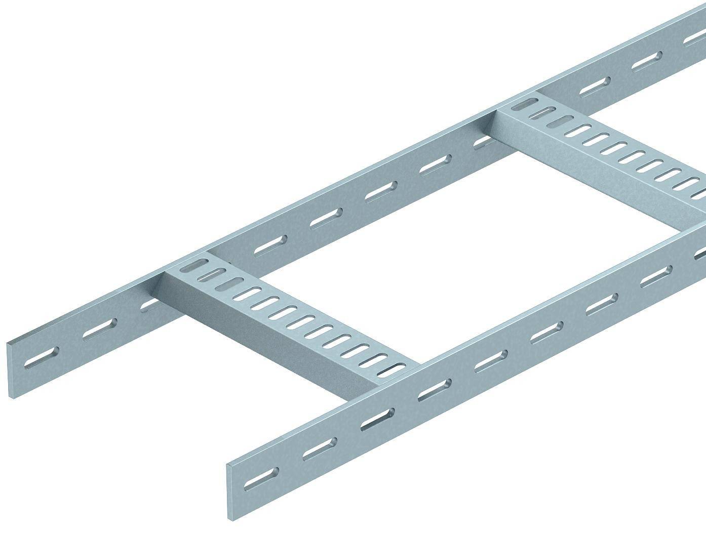 Kovový šedý systém kabelových žľabov s mriežkou a viacerými vetracími štrbinami, určený na organizáciu a vedenie káblov.
