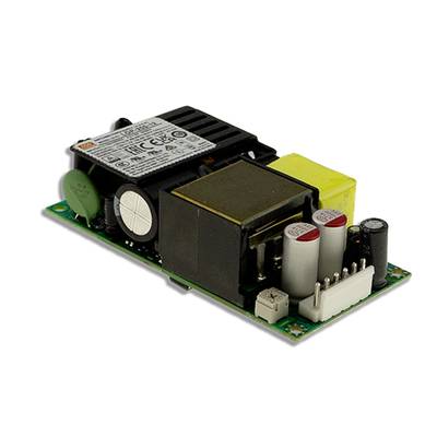 Otvorený napájací modul s elektronickými komponentmi ako transformátor, kondenzátory a konektory na doske plošného spoja.