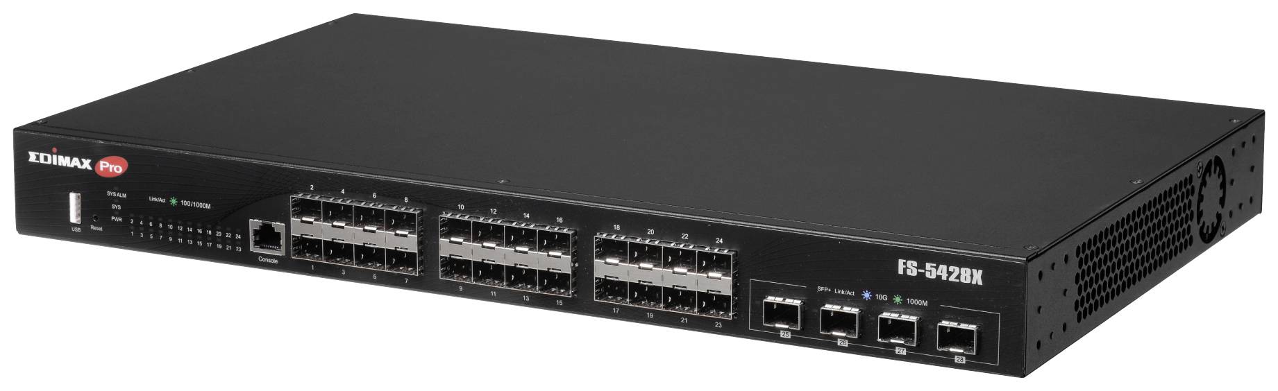 Sieťový prepínač s viacerými ethernetovými portami a čiernym krytom, vhodný na distribúciu dát v IT infraštruktúrach.