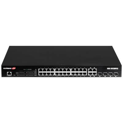 Sieťový prepínač s 24 ethernetovými portami a niekoľkými optickými prípojkami, vhodný pre správu domácich alebo firemných sietí.