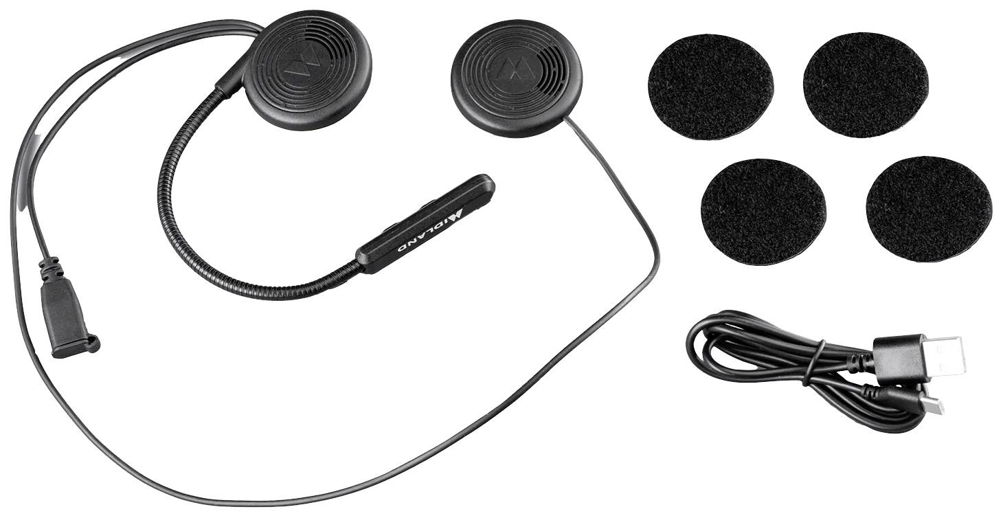 Súprava slúchadiel s mikrofónom a USB káblom, odnímateľnými ušnými vankúšikmi, vhodná pre integráciu do helmy. Ideálna pre komunikáciu počas cestovania.