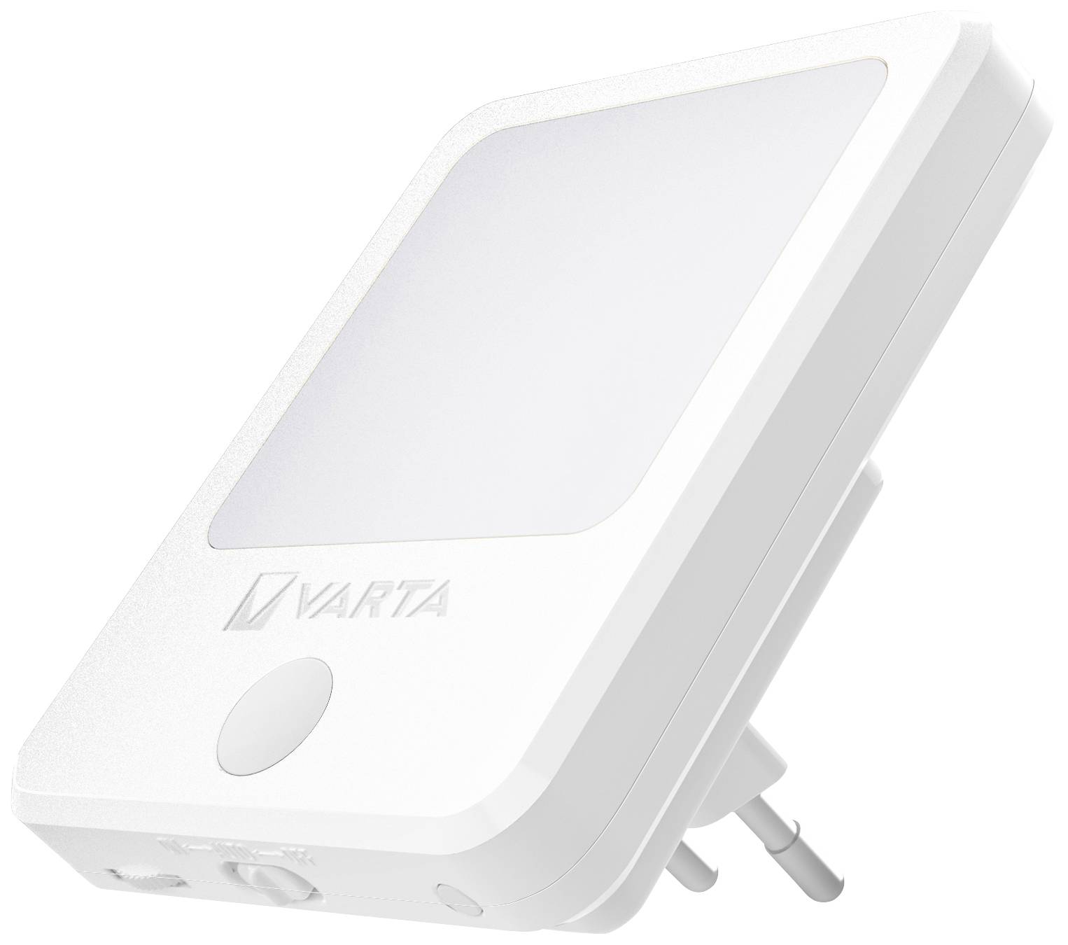 Biele nočné svetlo značky Varta, ktoré sa dá priamo zapojiť do elektrickej zásuvky.