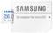 Karta Samsung EVO Plus microSD s kapacitou 256 GB, vložená do bieleho 'SD adaptéra pre microSD'.